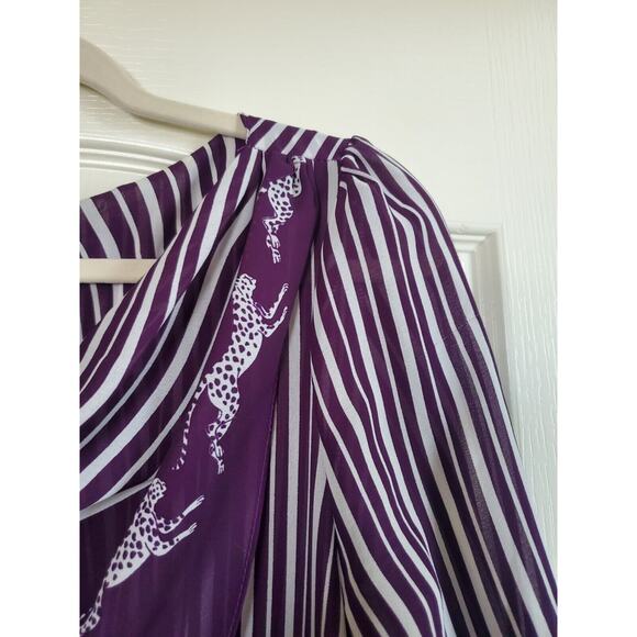 Vintage 70s Twin Girl of Hollywood Striped Cheetah Fun Purple Midi Dress, Medium - Picture 4 of 16